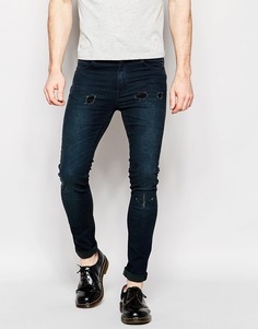Темные выбеленные облегающие джинсы стретч Cheap Monday - Smudge Тrashed