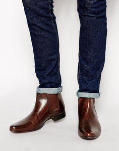 Коричневые кожаные ботинки челси с петлей на заднике ASOS - Коричневая кожа