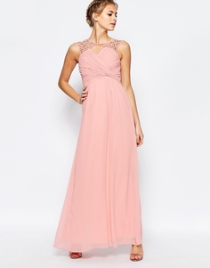 Платье макси с вырезом сердечком и складками на груди Little Mistress - Светло-розовый