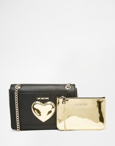 Сумка с золотистым сердечком и съемным кошельком Love Moschino - 000 черный