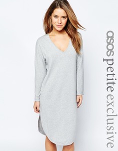 Асимметричное платье-футболка с V-образным вырезом ASOS PETITE - Серый меланж