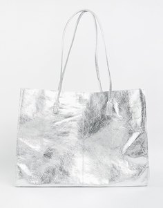 Кожаная сумка-шоппер без подкладки с узкими ремешками ASOS - Серебряный