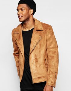 Коричневая байкерская куртка из искусственной замши ASOS - Рыжий