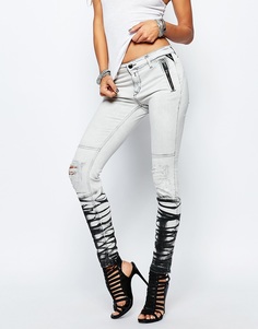 Состаренные байкерские джинсы с выцветшим эффектом Replay Hestellen - Серый
