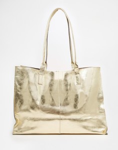 Кожаная сумка-шоппер без подкладки с узкими ремешками ASOS - Золотой