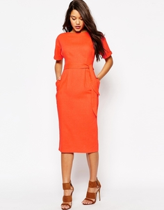 Льняное платье с поясом ASOS - Оранжевый