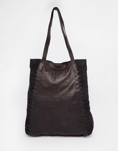 Кожаная сумка-шопер с декоративной строчкой ASOS - Черный