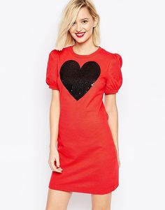 Красное платье с пайетками и короткими рукавами Love Moschino - Красный
