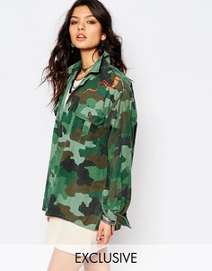 Свободная рубашка-куртка в камуфляжной расцветке со змеей Milk It - Зеленый
