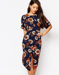 Платье с цветочным принтом и разрезом спереди ASOS - Мульти