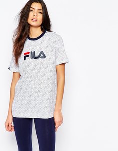 Oversize-футболка бойфренда с логотипом и сплошным принтом Fila