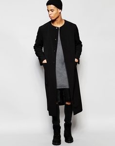 Ультраудлиненное легкое пальто черного цвета без воротника ASOS - Черный