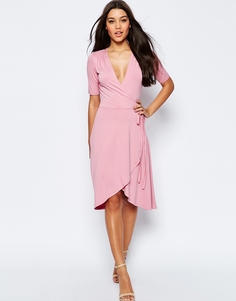 Чайное платье миди с запахом ASOS - Нежно-розовый