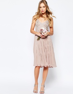 Декорированное платье миди на бретельках ASOS WEDDING - Mink