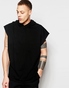 Удлиненная футболка-oversize с капюшоном и боковыми разрезами ASOS - Черный