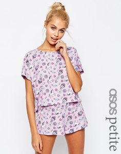 Пижама с футболкой и шортами с принтом единорогов ASOS PETITE - Мульти