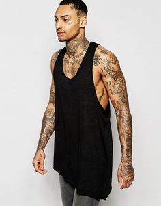 Удлиненная меланжевая оversize-майка с асимметричным подолом ASOS - Черный