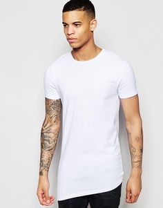 Удлиненная футболка с ассиметричной кромкой ASOS - Белый