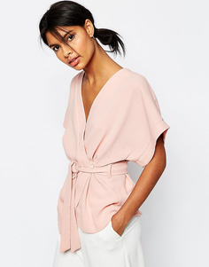 Блузка с запахом и поясом ASOS Obi - Пыльно-розовый