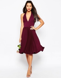 Плиссированное платье миди с драпировкой сзади ASOS WEDDING - Темно-бордовый