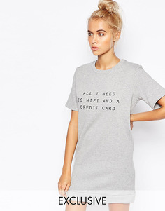 Трикотажное платье-футболка с принтом All I Need Is Wifi Adolescent Clothing - Серый
