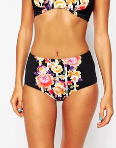 Плавки бикини с завышенной талией и цветочным принтом Seafolly - Черный