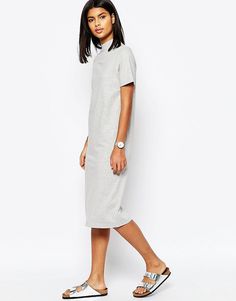 Платье-футболка миди с высокой горловиной ASOS - Серый