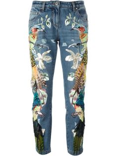 джинсы с вышивкой  Roberto Cavalli