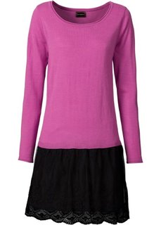 Вязаное платье с кружевной юбкой (светло-серый меланж) Bonprix