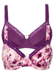 Бюстгальтер (2 шт.), чашка D (1х с принтом + лиловая фиалка) Bonprix