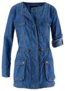 Удлиненная джинсовая куртка (голубой выбеленный) Bonprix