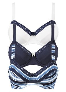 Бюстгальтер (3 шт.), чашка D (с принтом + темно-синий + цвет) Bonprix