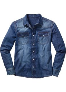 Джинсовая рубашка (голубой выбеленный «потертый») Bonprix