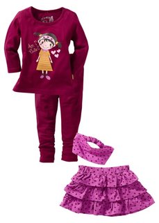 Футболка + юбка + легинсы + бандана, (комплект из 4-х изделий) (розовая пудра/темно-коричневый) Bonprix
