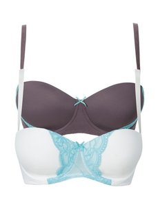Бюстгальтер-балконет (2 шт.), чашка B (серо-коричневый/бирюзовый + эк) Bonprix