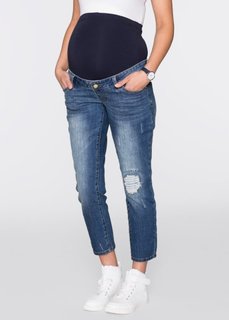 Мода для беременных: джинсы 7/8 с повреждениями в области колен (синий «потертый») Bonprix
