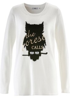 Пуловер с длинным рукавом и рисунком спереди (антрацитовый меланж) Bonprix