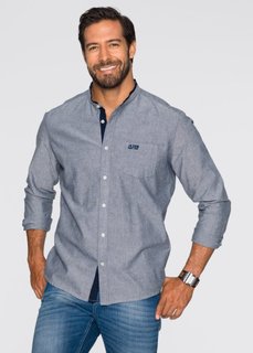 Рубашка Regular Fit с воротником-стойкой и длинным рукавом (синий) Bonprix