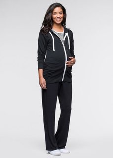 Мода для беременности: футболка, куртка и брюки (3 изд.) (черный + черный/белый в полоск) Bonprix