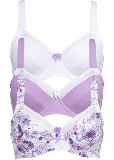 Бюстгальтер (3 шт.), чашка B (с принтом + белый + сиреневый) Bonprix