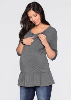 Удлиненная футболка для беременных и кормящих женщин (серый меланж) Bonprix
