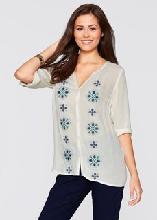 Вышитая блузка с рукавом 3/4 (кремовый с рисунком) Bonprix