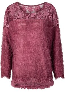 Пушистый пуловер с кружевом (серый) Bonprix