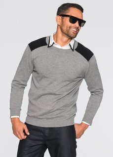 Пуловер Slim Fit (серый меланж/черный) Bonprix