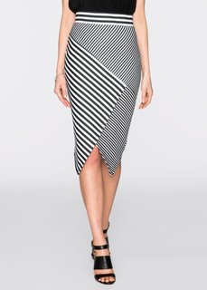 Асимметричная юбка (черный/белый в полоску) Bonprix