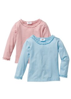 Футболка с длинным рукавом и рюшами (2 шт.), Размеры  80/86-128/134 (белый + дымчато-розовый) Bonprix