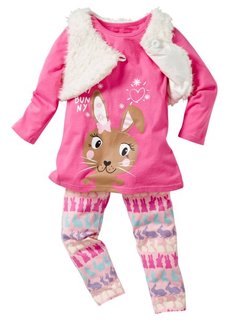 Удлиненная футболка + жилетка + легинсы (3 изд.), Размеры 80-134 (пастельная аква/кремовый с при) Bonprix