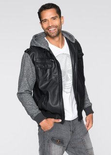 Куртка Regular Fit из искусственной кожи (черный/серый меланж) Bonprix