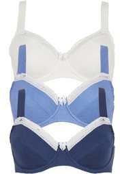 Бюстгальтер (3 шт.), чашка D (индиго/голубой/цвет белой шерс) Bonprix