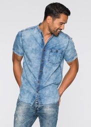 Джинсовая рубашка Slim Fit с коротким рукавом (синий «мраморный») Bonprix